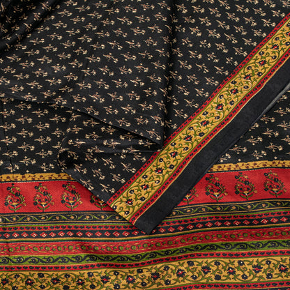 Sanskriti Vintage Soft Black Pure Silk Sari Floral Rotary Printed Saree 5.5Yd