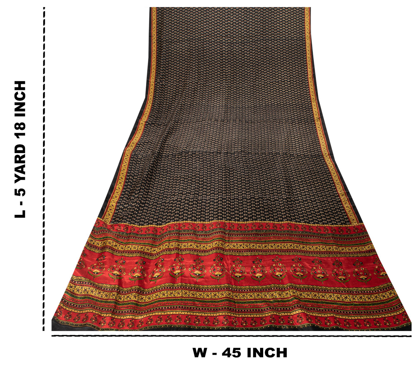 Sanskriti Vintage Soft Black Pure Silk Sari Floral Rotary Printed Saree 5.5Yd