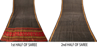 Sanskriti Vintage Soft Black Pure Silk Sari Floral Rotary Printed Saree 5.5Yd