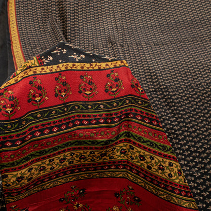 Sanskriti Vintage Soft Black Pure Silk Sari Floral Rotary Printed Saree 5.5Yd