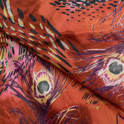 Sanskriti Vintage Soft Orange Pure Silk Sari Feather Digital Print Saree 6.5+Yd