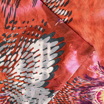 Sanskriti Vintage Soft Orange Pure Silk Sari Feather Digital Print Saree 6.5+Yd