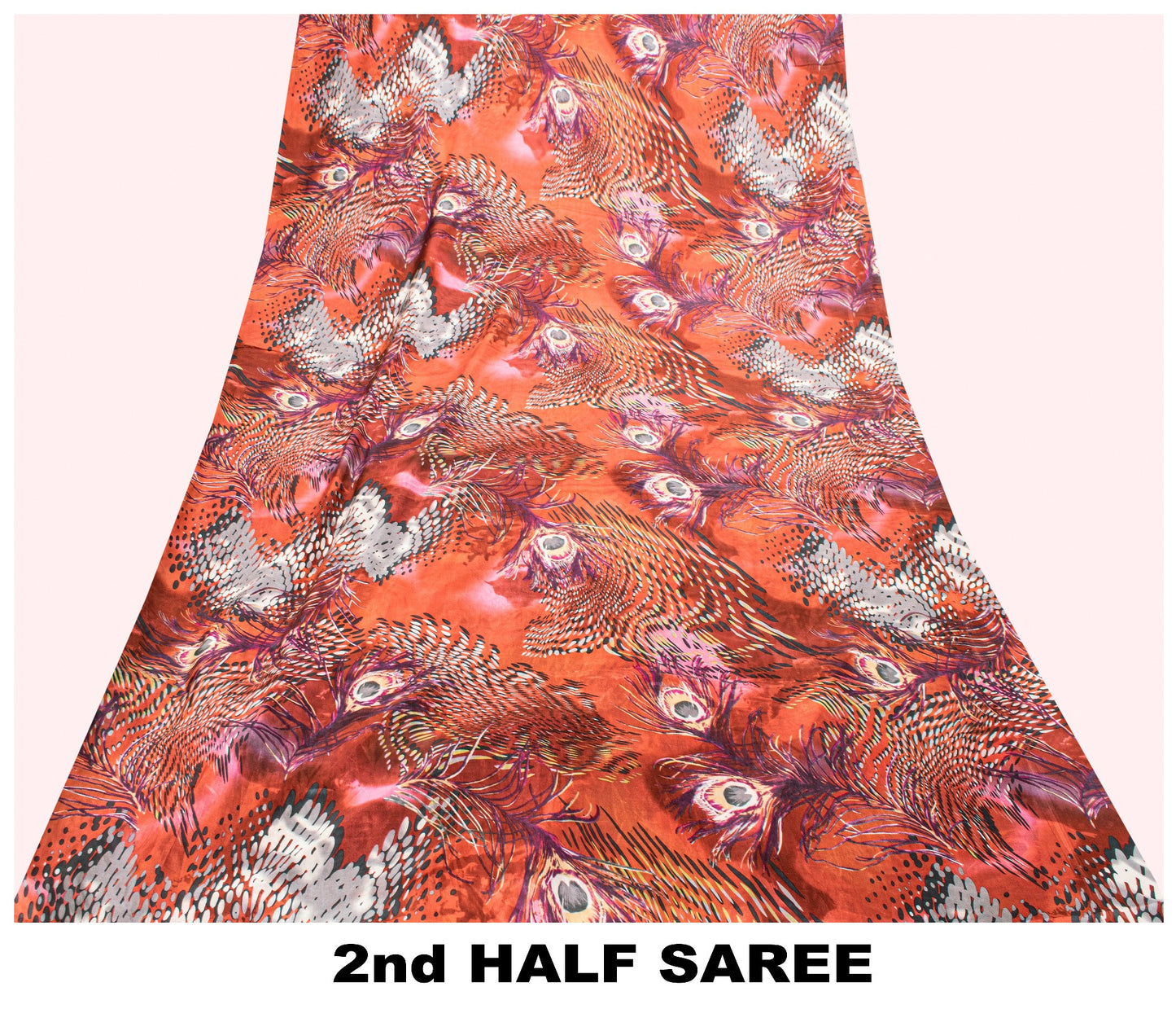 Sanskriti Vintage Soft Orange Pure Silk Sari Feather Digital Print Saree 6.5+Yd