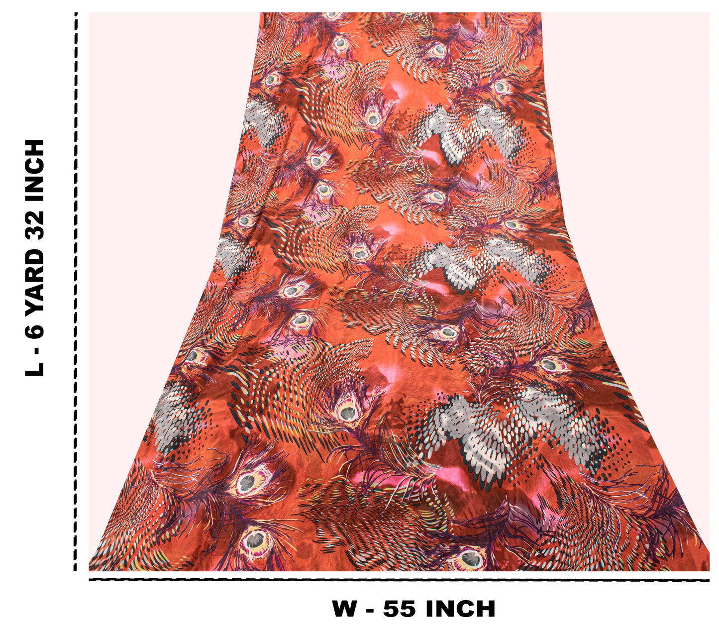 Sanskriti Vintage Soft Orange Pure Silk Sari Feather Digital Print Saree 6.5+Yd