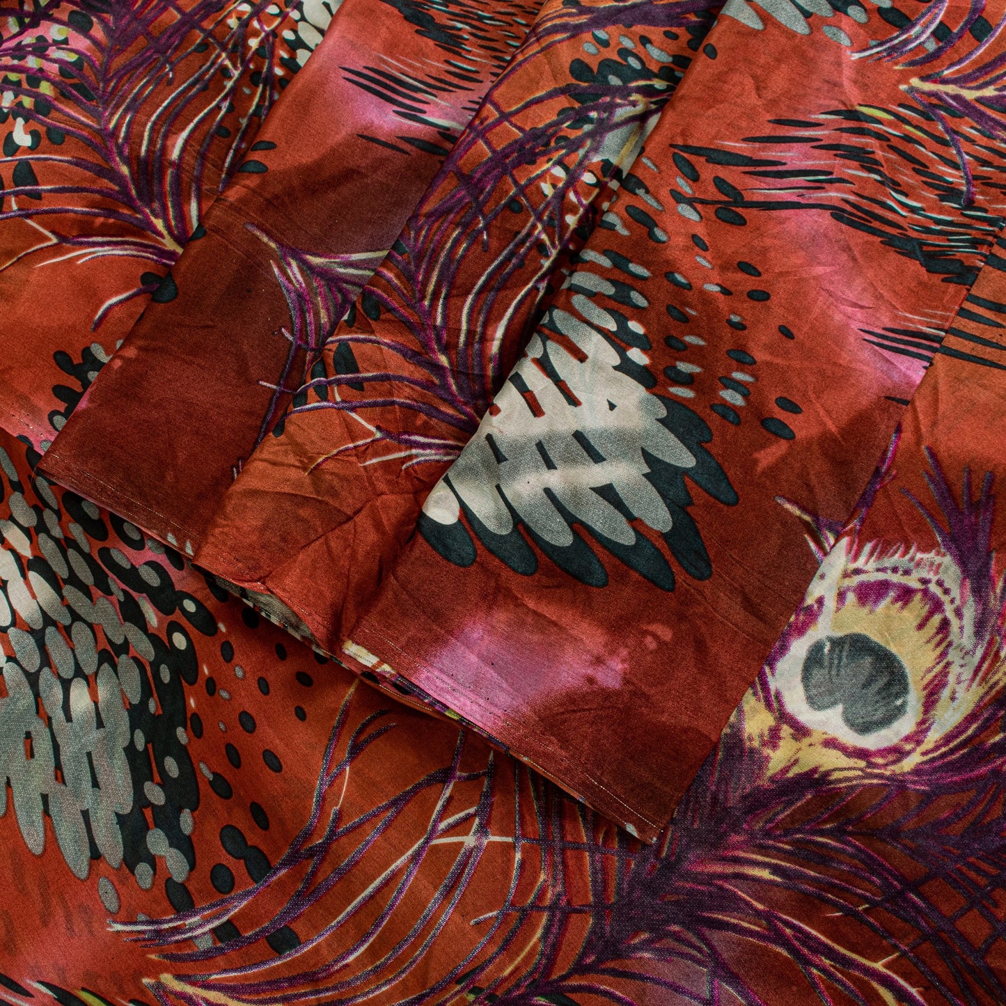 Sanskriti Vintage Soft Orange Pure Silk Sari Feather Digital Print Saree 6.5+Yd
