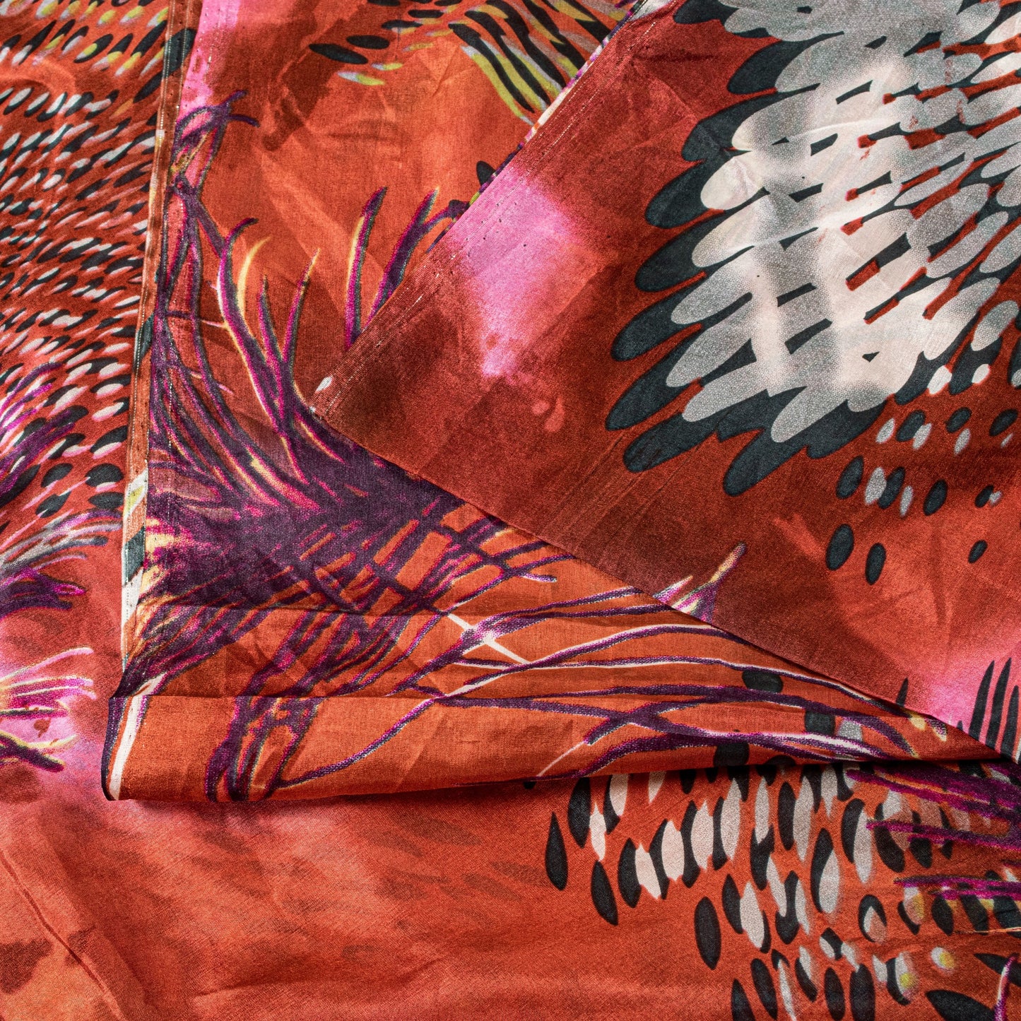 Sanskriti Vintage Soft Orange Pure Silk Sari Feather Digital Print Saree 6.5+Yd