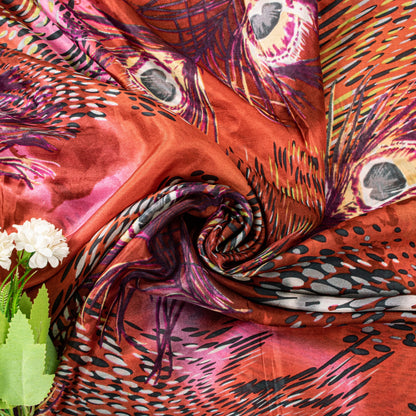 Sanskriti Vintage Soft Orange Pure Silk Sari Feather Digital Print Saree 6.5+Yd
