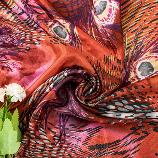 Sanskriti Vintage Soft Orange Pure Silk Sari Feather Digital Print Saree 6.5+Yd