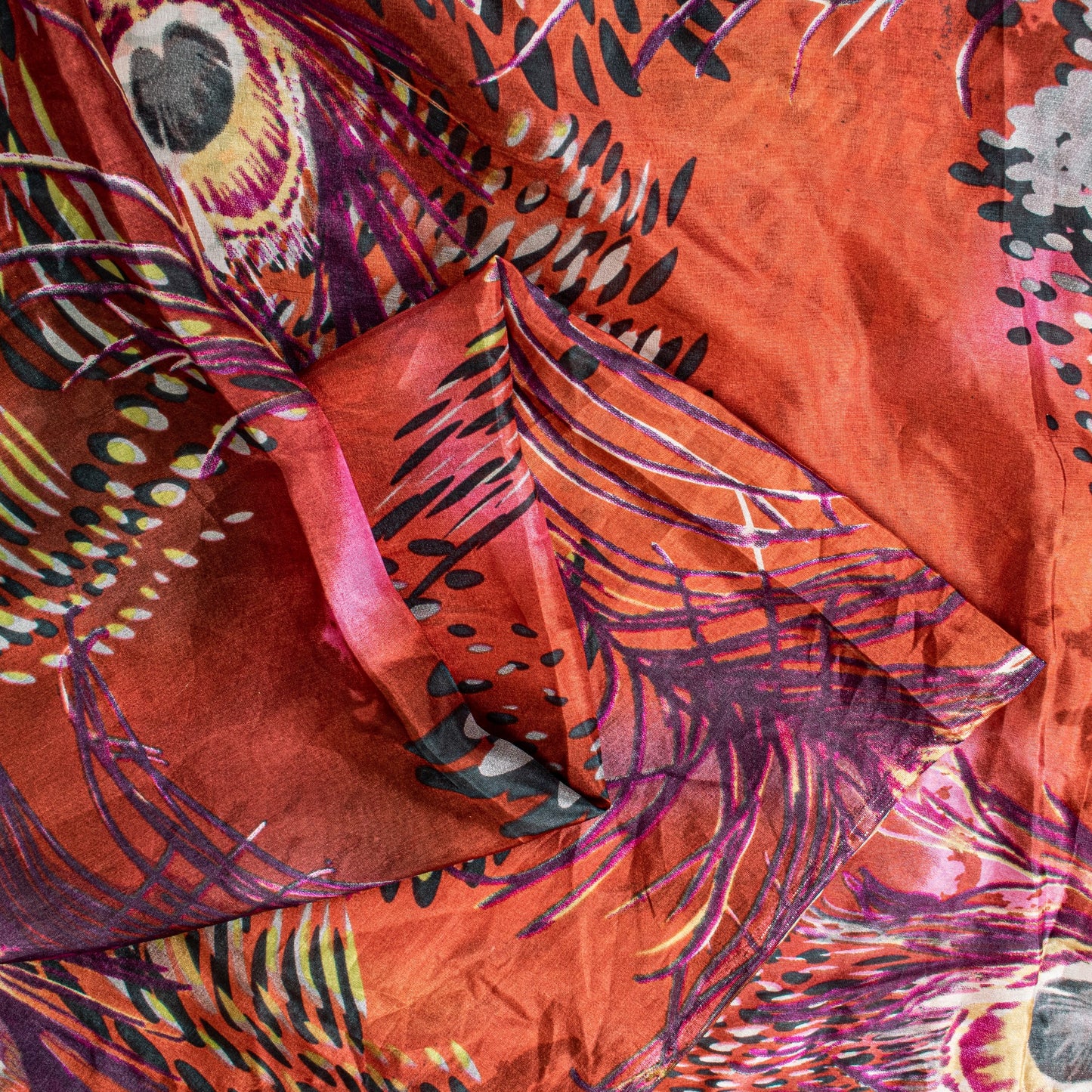 Sanskriti Vintage Soft Orange Pure Silk Sari Feather Digital Print Saree 6.5+Yd
