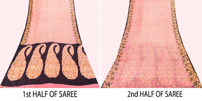 Sanskriti Vintage Soft Pink Pure Silk Sari Paisley Digital Printed Saree 5.5 YD