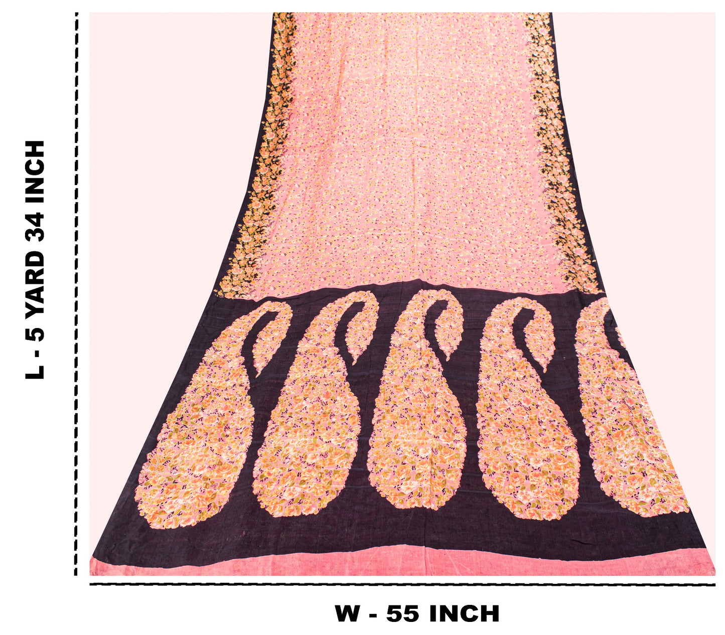 Sanskriti Vintage Soft Pink Pure Silk Sari Paisley Digital Printed Saree 5.5 YD