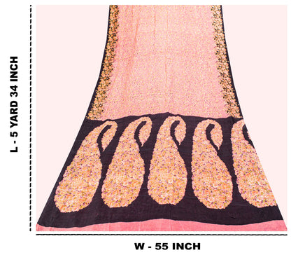 Sanskriti Vintage Soft Pink Pure Silk Sari Paisley Digital Printed Saree 5.5 YD