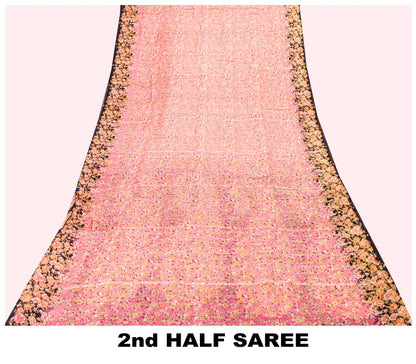Sanskriti Vintage Soft Pink Pure Silk Sari Paisley Digital Printed Saree 5.5 YD