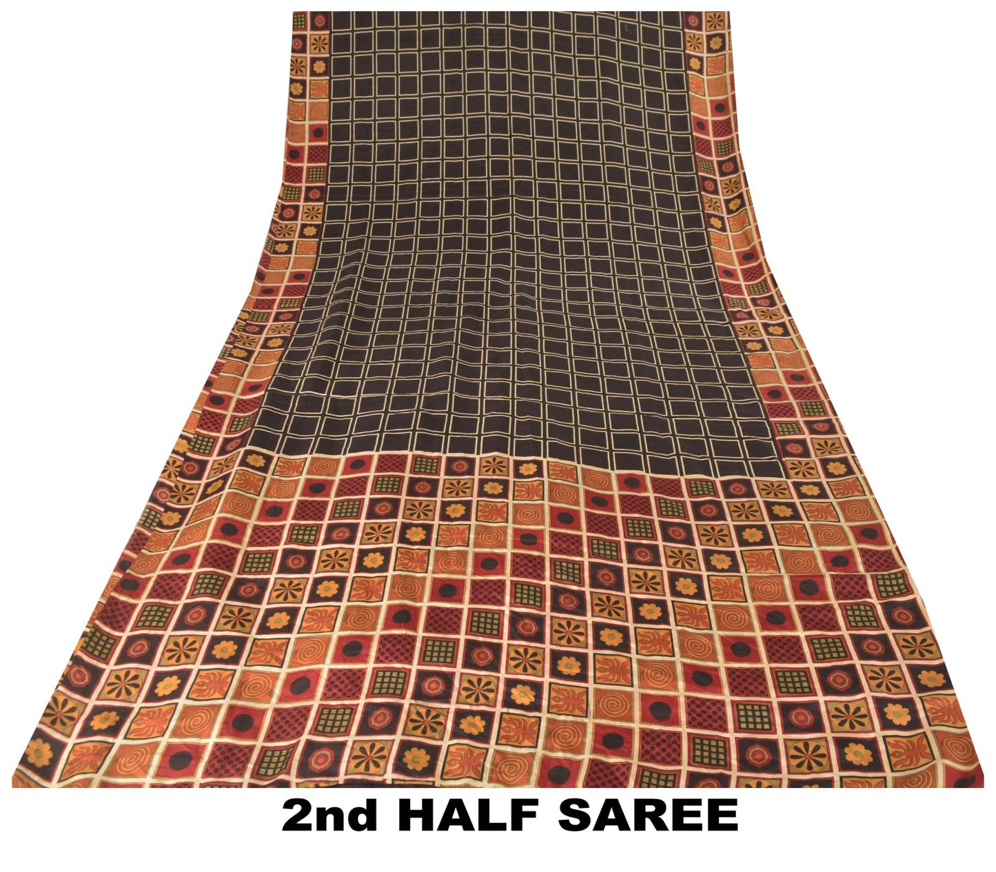 Sanskriti Vintage Soft Black Pure Silk Sari Geometric Digital Print Saree 6.5Yd
