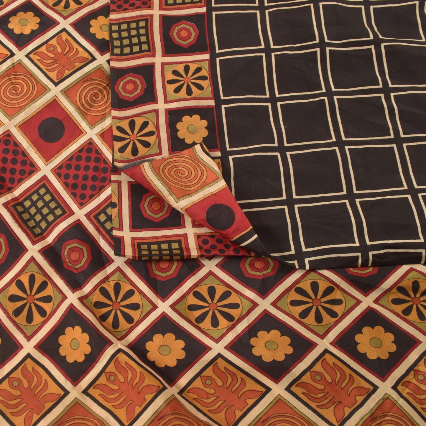 Sanskriti Vintage Soft Black Pure Silk Sari Geometric Digital Print Saree 6.5Yd