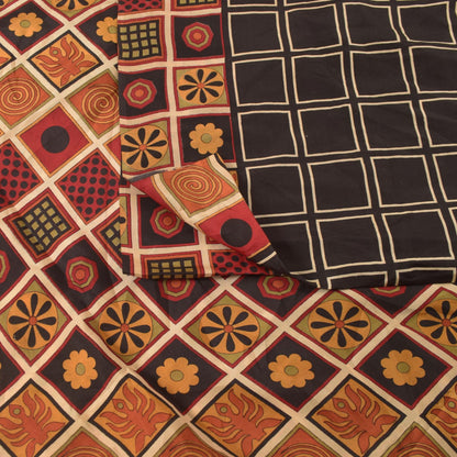 Sanskriti Vintage Soft Black Pure Silk Sari Geometric Digital Print Saree 6.5Yd