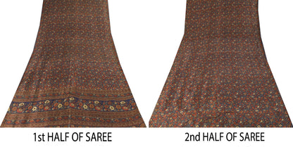 Sanskriti Vintage Soft Blue-Red Pure Silk Sari Floral Digital Print Saree 5.5Yd