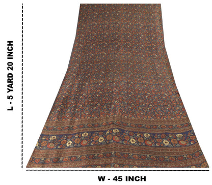 Sanskriti Vintage Soft Blue-Red Pure Silk Sari Floral Digital Print Saree 5.5Yd