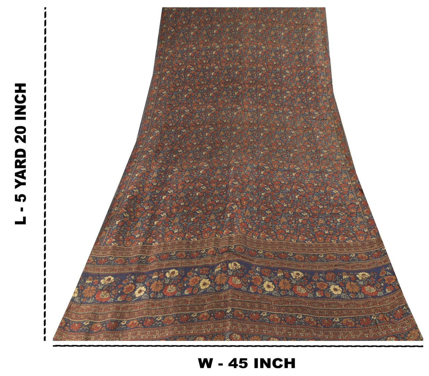 Sanskriti Vintage Soft Blue-Red Pure Silk Sari Floral Digital Print Saree 5.5Yd