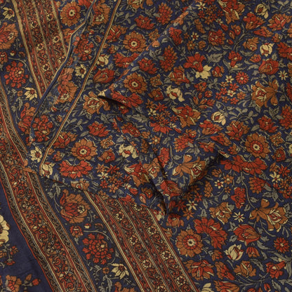 Sanskriti Vintage Soft Blue-Red Pure Silk Sari Floral Digital Print Saree 5.5Yd