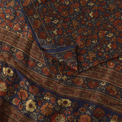 Sanskriti Vintage Soft Blue-Red Pure Silk Sari Floral Digital Print Saree 5.5Yd
