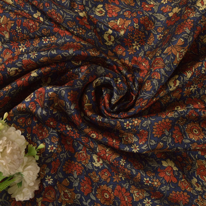 Sanskriti Vintage Soft Blue-Red Pure Silk Sari Floral Digital Print Saree 5.5Yd