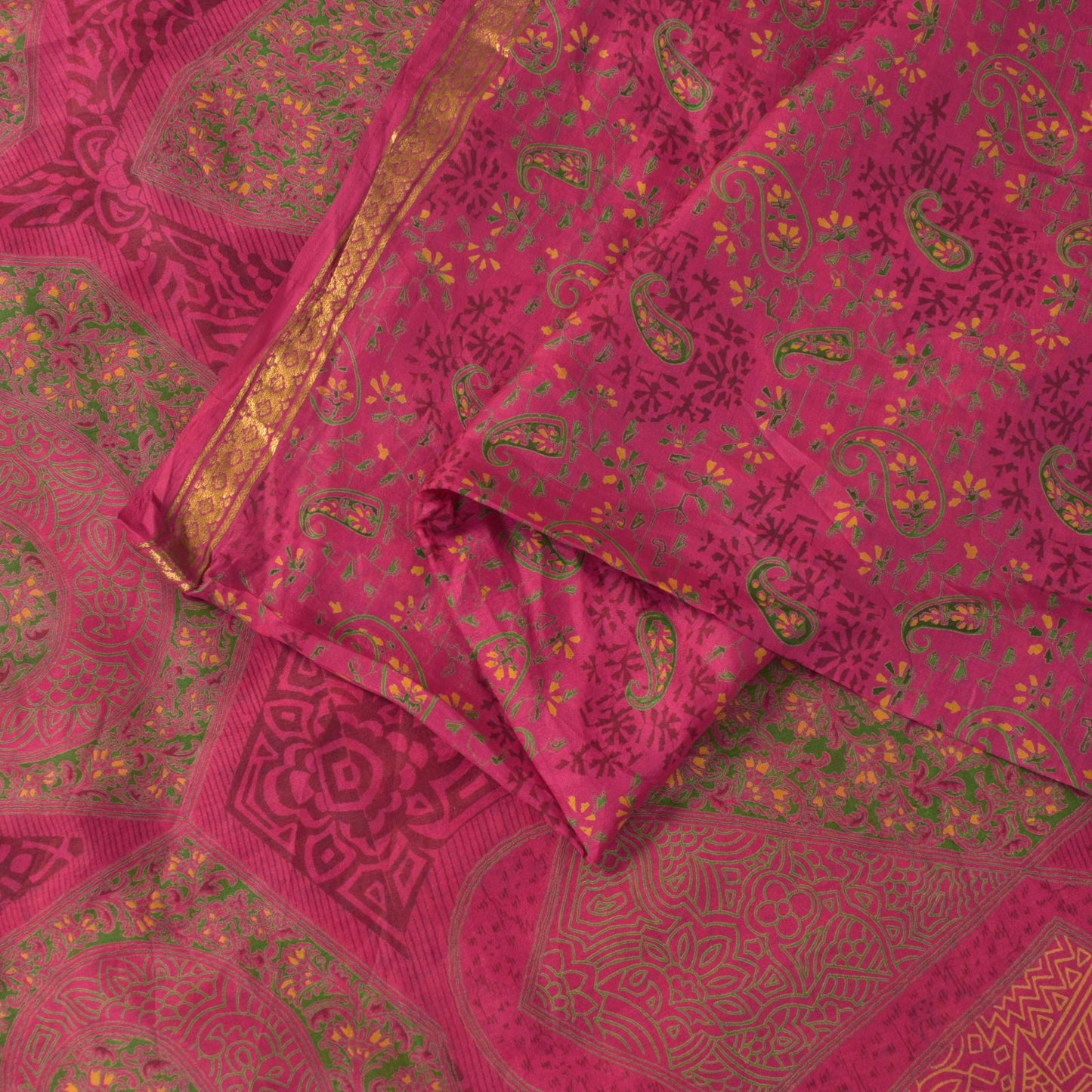 Sanskriti Vintage Soft Pink Pure Silk Sari Digital Print Zari Border Saree 6+Yd