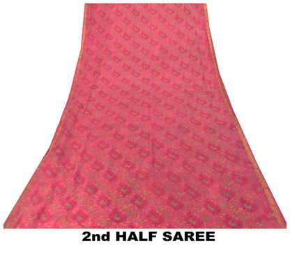 Sanskriti Vintage Soft Pink Pure Silk Sari Digital Print Zari Border Saree 6+Yd