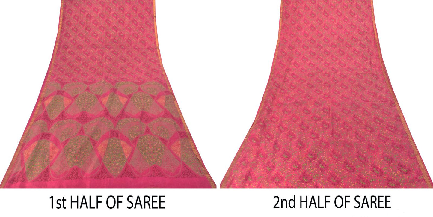 Sanskriti Vintage Soft Pink Pure Silk Sari Digital Print Zari Border Saree 6+Yd