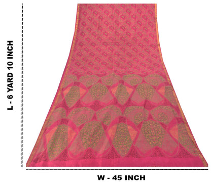 Sanskriti Vintage Soft Pink Pure Silk Sari Digital Print Zari Border Saree 6+Yd