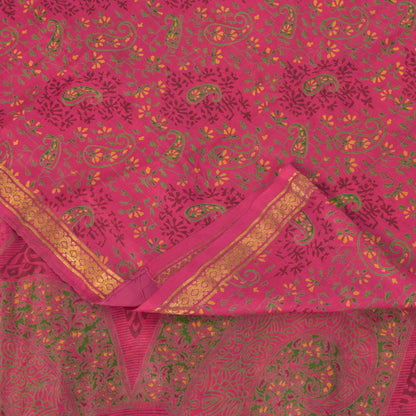 Sanskriti Vintage Soft Pink Pure Silk Sari Digital Print Zari Border Saree 6+Yd