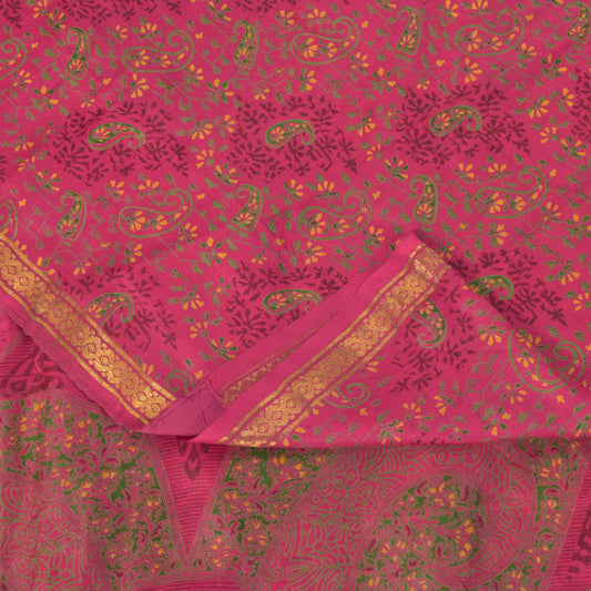 Sanskriti Vintage Soft Pink Pure Silk Sari Digital Print Zari Border Saree 6+Yd