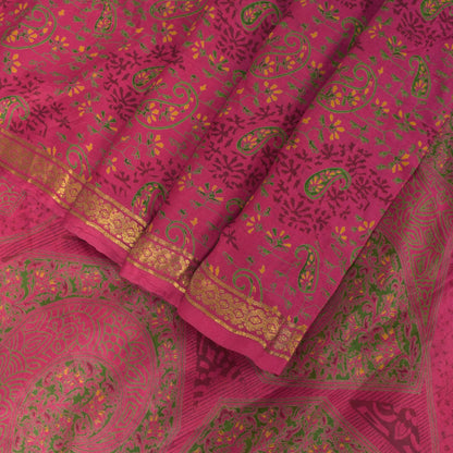 Sanskriti Vintage Soft Pink Pure Silk Sari Digital Print Zari Border Saree 6+Yd