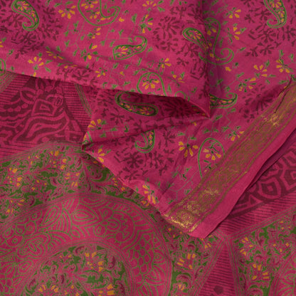 Sanskriti Vintage Soft Pink Pure Silk Sari Digital Print Zari Border Saree 6+Yd