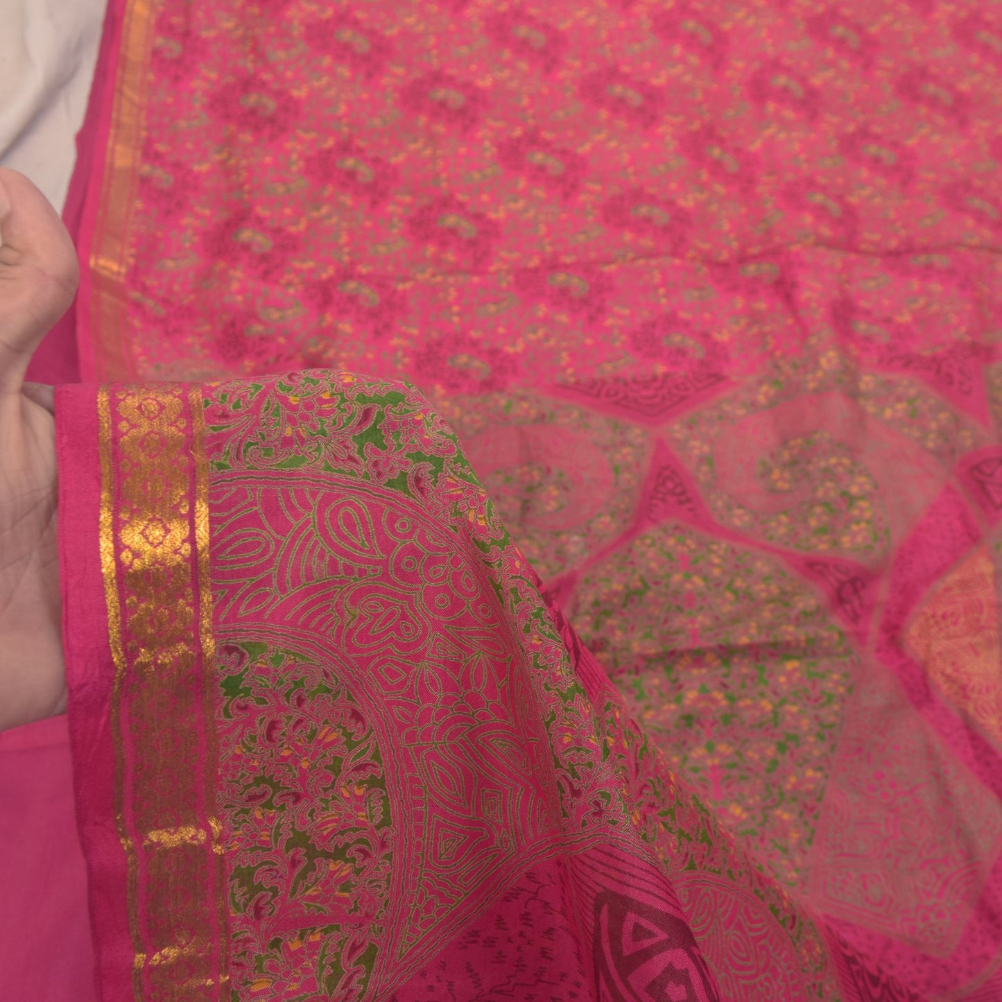 Sanskriti Vintage Soft Pink Pure Silk Sari Digital Print Zari Border Saree 6+Yd