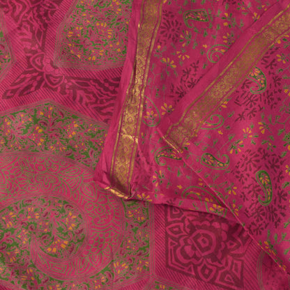 Sanskriti Vintage Soft Pink Pure Silk Sari Digital Print Zari Border Saree 6+Yd