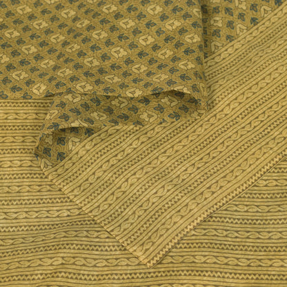Sanskriti Vintage Soft Yellow Pure Silk Sari Floral Digital Print Saree 5.5Yd
