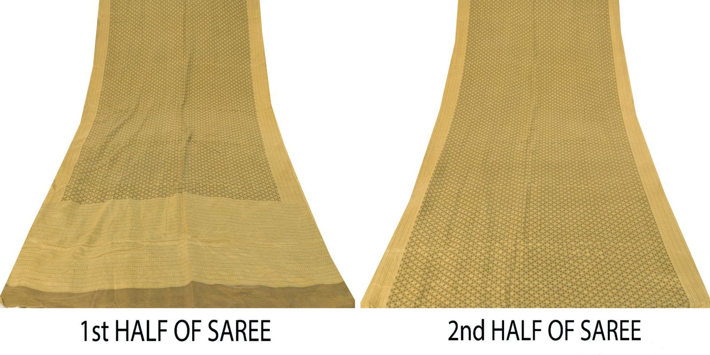Sanskriti Vintage Soft Yellow Pure Silk Sari Floral Digital Print Saree 5.5Yd
