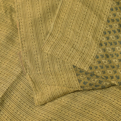Sanskriti Vintage Soft Yellow Pure Silk Sari Floral Digital Print Saree 5.5Yd