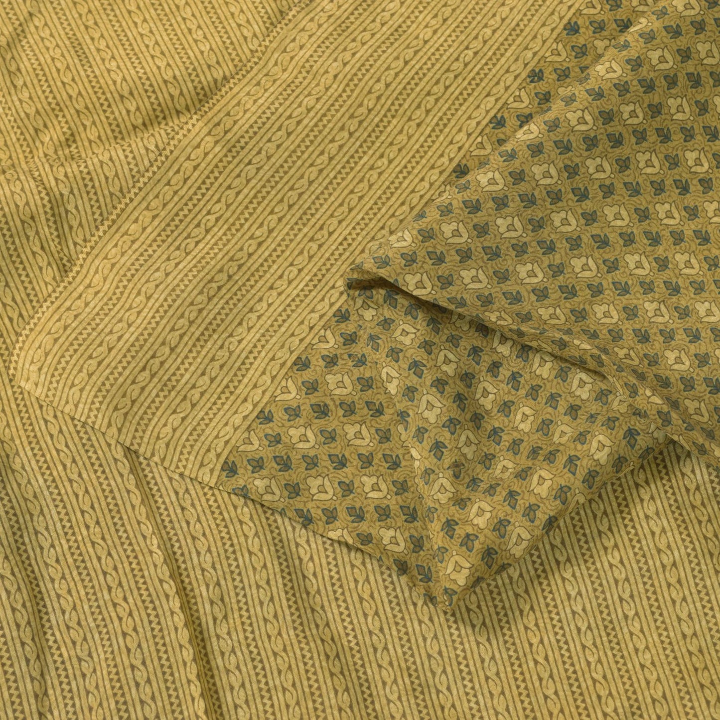 Sanskriti Vintage Soft Yellow Pure Silk Sari Floral Digital Print Saree 5.5Yd