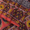 Sanskriti Vintage Soft Blue-Red Pure Silk Sari Floral Block Printed Saree 5.5Yd