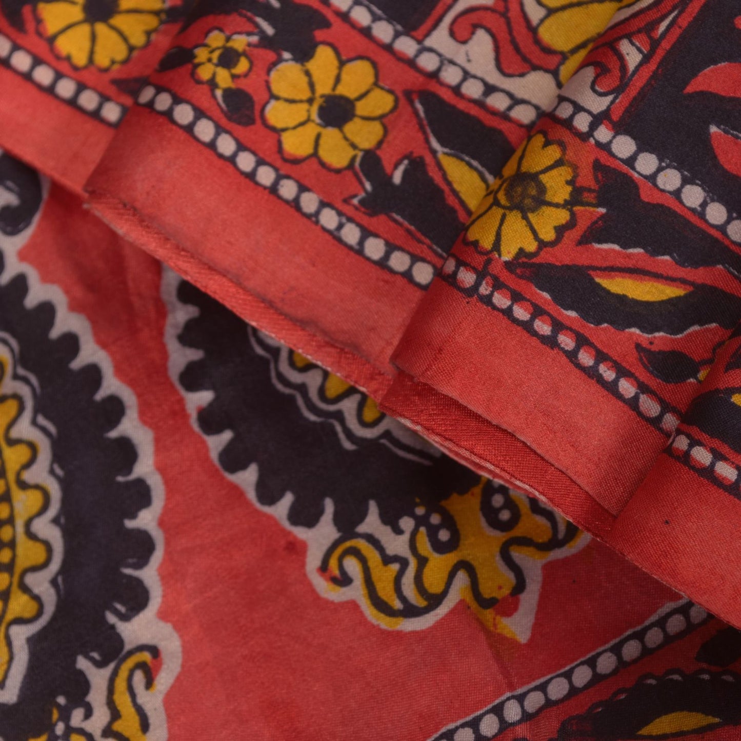Sanskriti Vintage Soft Blue-Red Pure Silk Sari Floral Block Printed Saree 5.5Yd