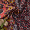 Sanskriti Vintage Soft Blue-Red Pure Silk Sari Floral Block Printed Saree 5.5Yd