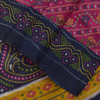 Sanskriti Vintage Soft Pink-Blue Pure Silk Sari Bandhani Print GujratSaree 5.5Yd
