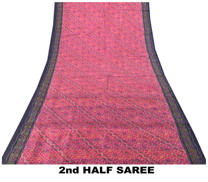 Sanskriti Vintage Soft Pink-Blue Pure Silk Sari Bandhani Print GujratSaree 5.5Yd