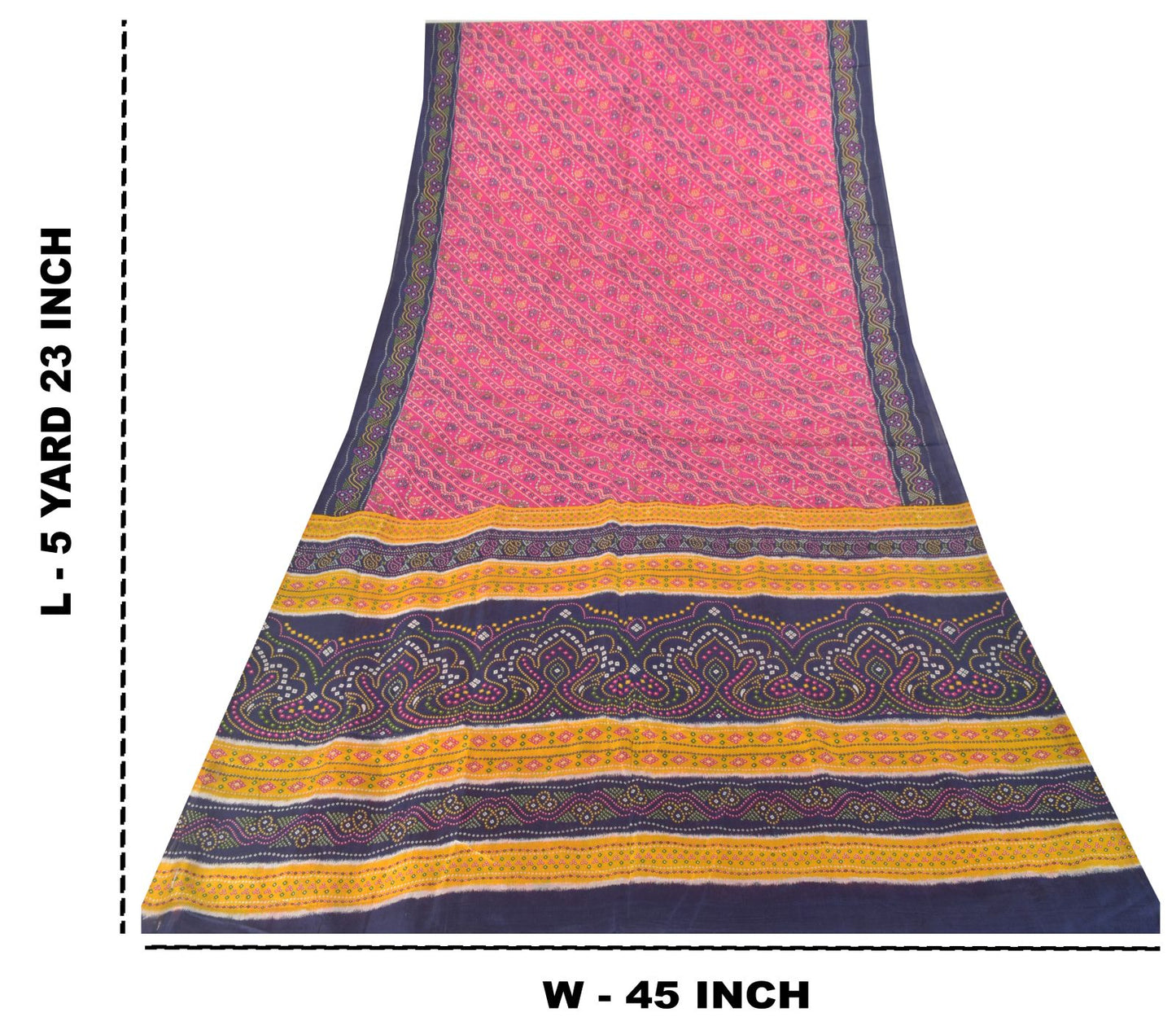 Sanskriti Vintage Soft Pink-Blue Pure Silk Sari Bandhani Print GujratSaree 5.5Yd