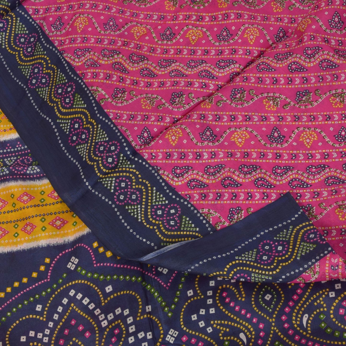 Sanskriti Vintage Soft Pink-Blue Pure Silk Sari Bandhani Print GujratSaree 5.5Yd
