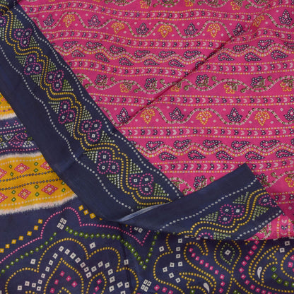 Sanskriti Vintage Soft Pink-Blue Pure Silk Sari Bandhani Print GujratSaree 5.5Yd