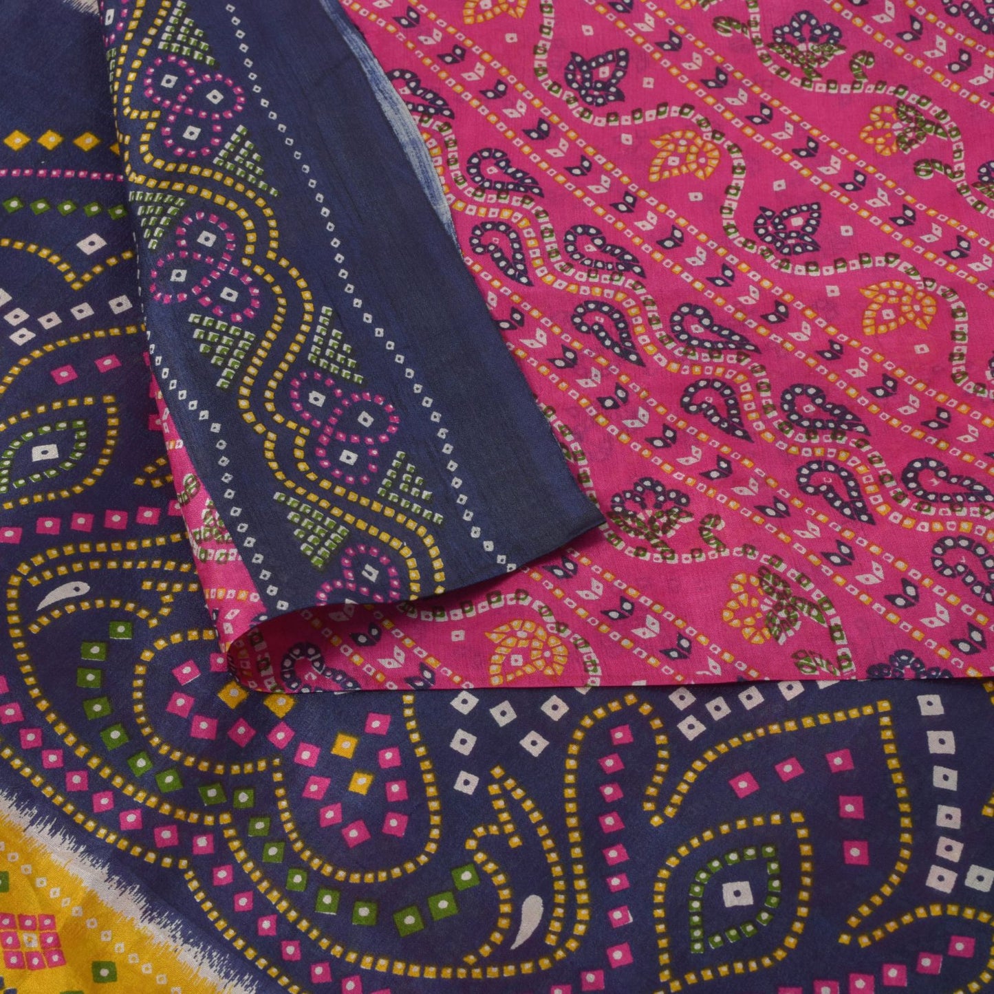 Sanskriti Vintage Soft Pink-Blue Pure Silk Sari Bandhani Print GujratSaree 5.5Yd