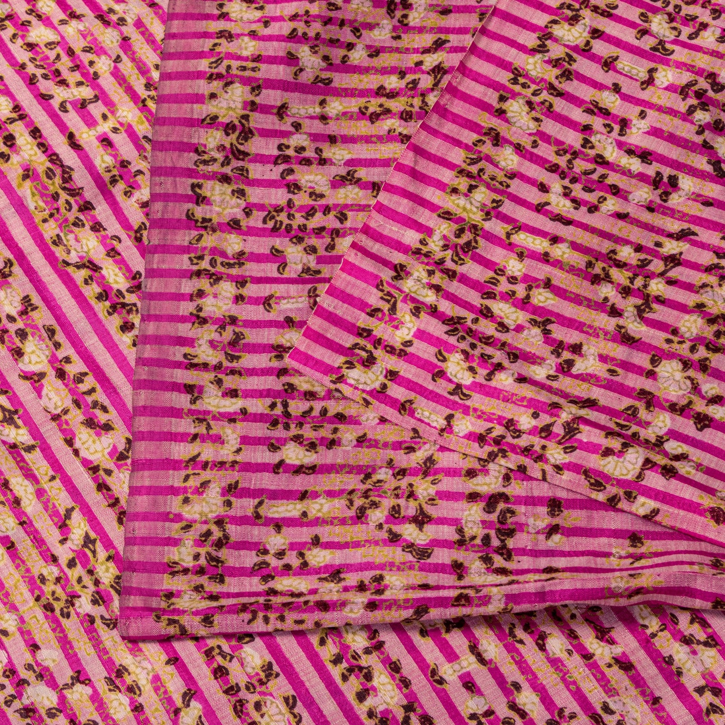 Sanskriti Vintage Sari Pink Pure Silk Floral Print Saree Rotary Screen 5.5Yard